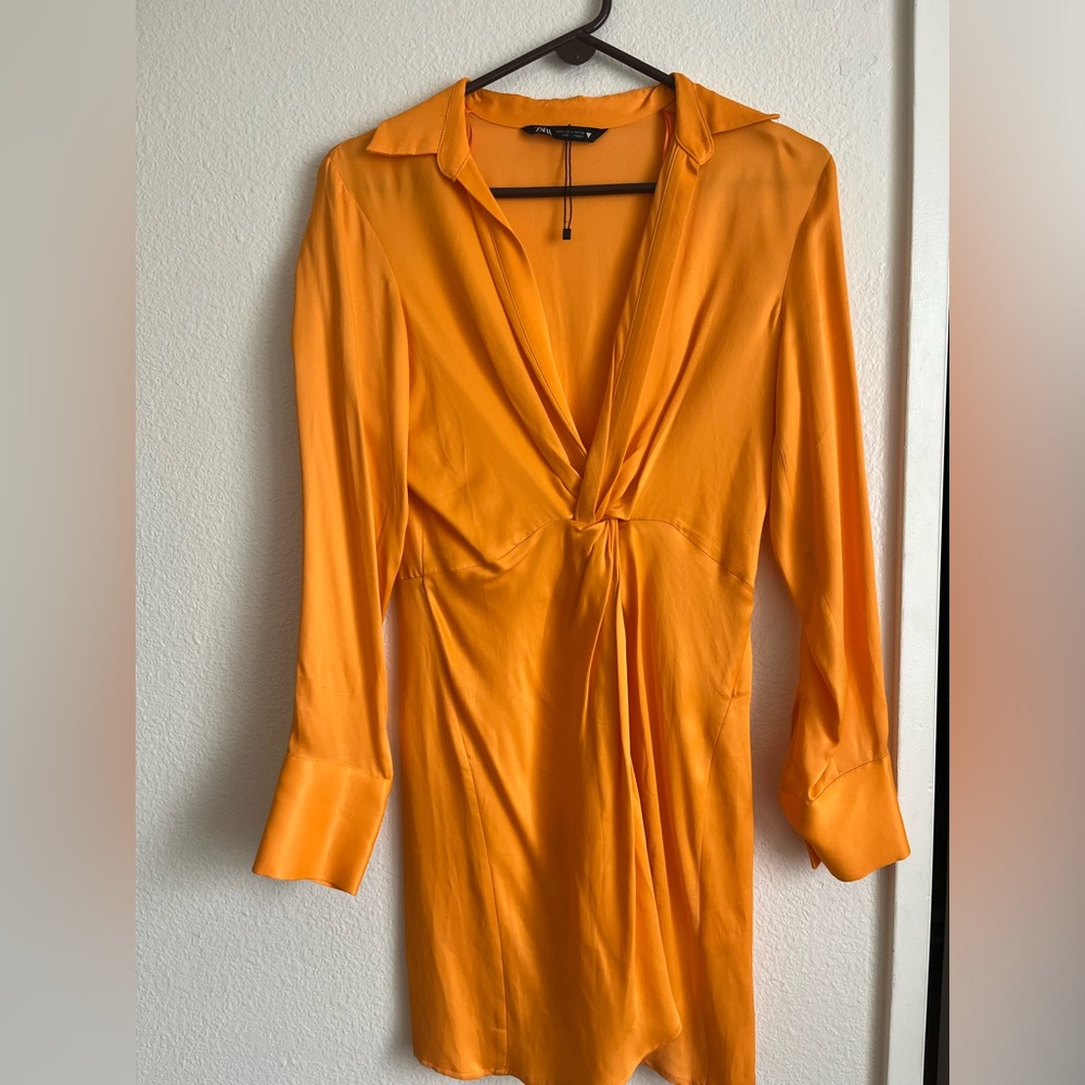 NWOT ZARA Orange Satin Dress